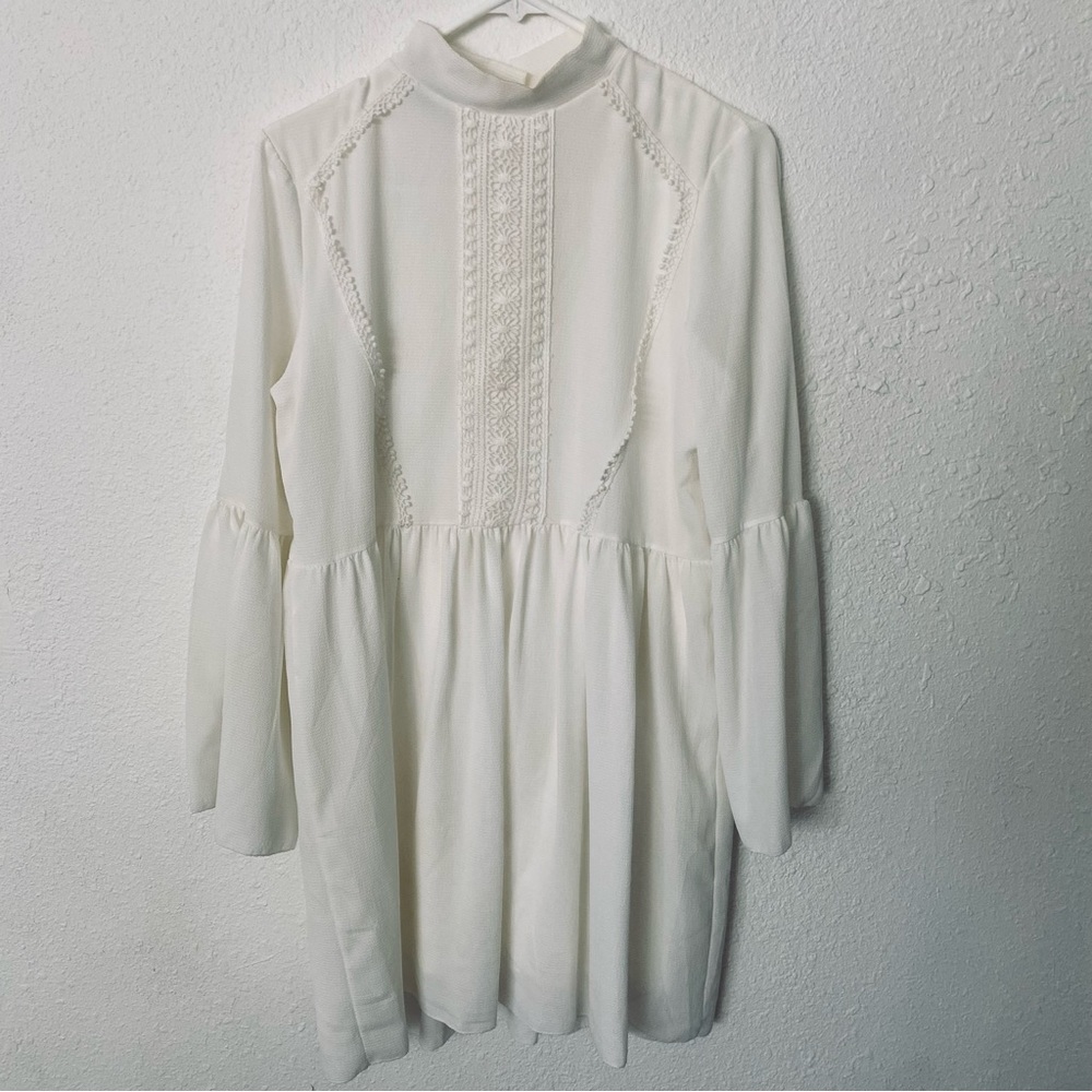 White Boho Mini Dress Boohoo Size 6 NEVER WORN
